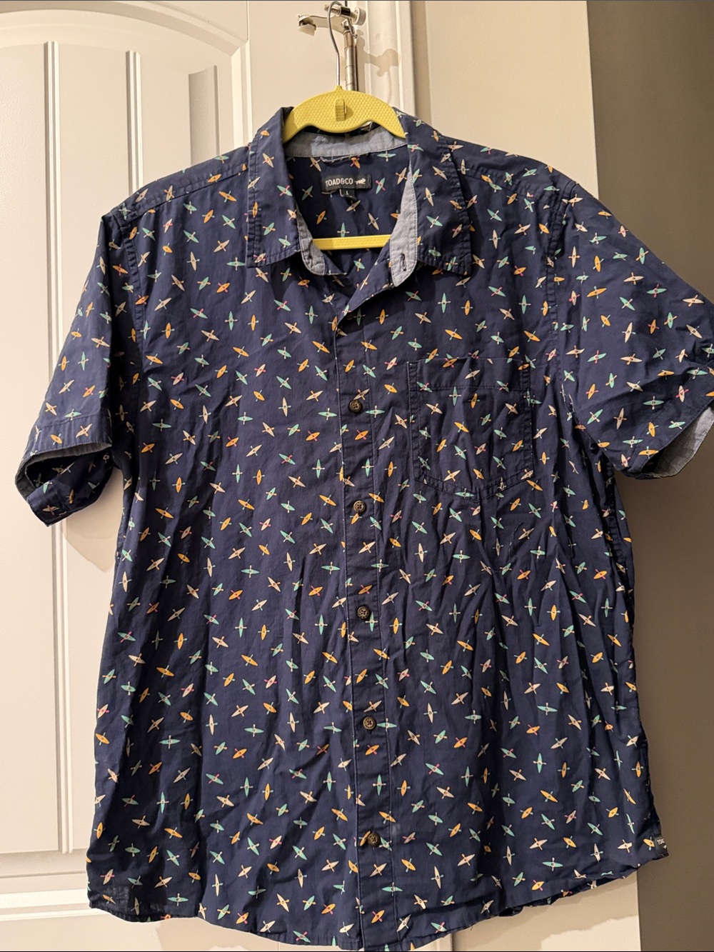 Toad&Co Mens Fletch Button Up Shirt  Blue Short Sleeve Organic Cotton